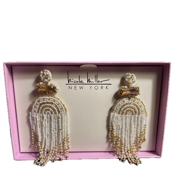 2 New Pairs Nicole Miller Dangle Seed Bead Earrings Gold Tone 3L - Picture 5 of 11